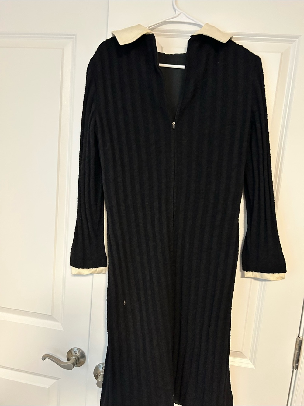 Black Midi Dress with Contrast Cream Collar